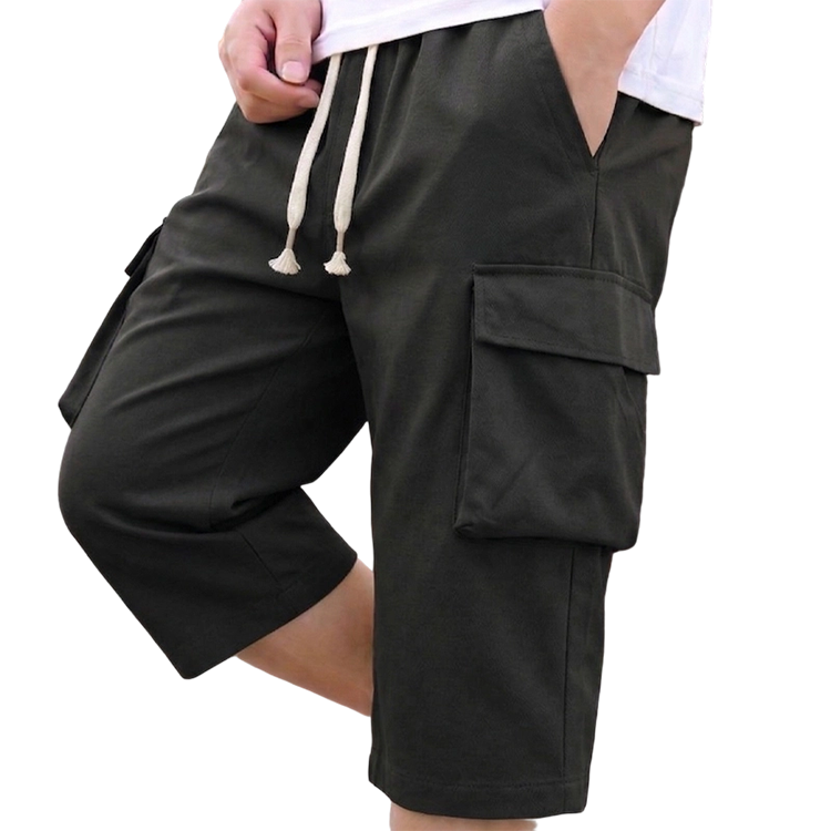 Short cargo capri décontracté pour homme avec taille à cordon de serrage