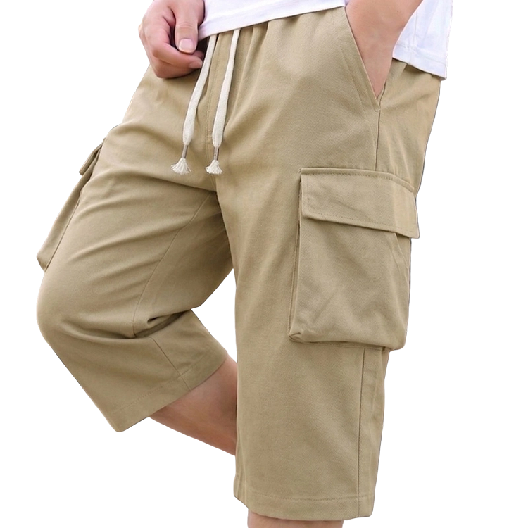 Short cargo capri décontracté pour homme avec taille à cordon de serrage