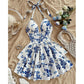 👗 OFFRE LIMITÉE – 50% DE RÉDUCTION ! 🌸 Robe Mini Imprimée Dos Nu à Nouer – Lacets Devant, Dos Smocké & Jupe à Volants Étagés – Parfaite pour l’Été et les Soirées ✨💃