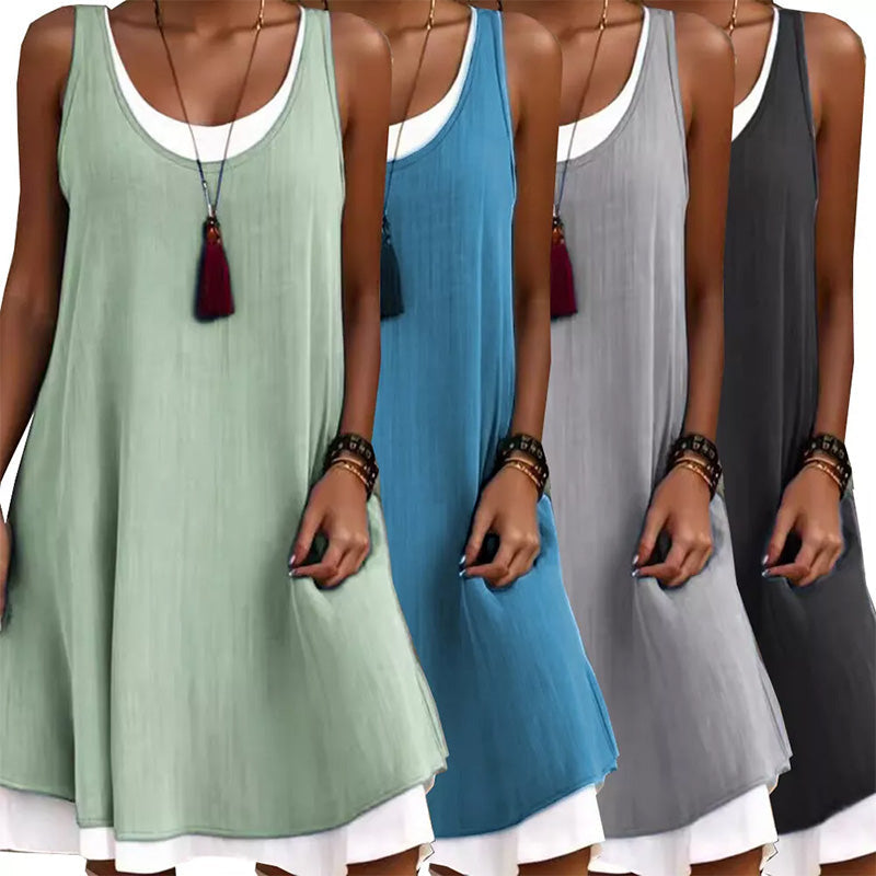 💃 50 % DE RÉDUCTION EN CE MOMENT ! 💐Robe débardeur décontractée, ample et sans manches, au look superposé pour femme