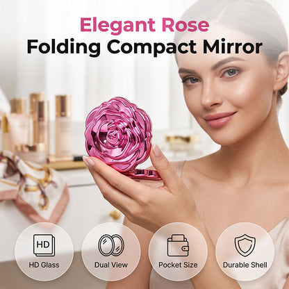 Miroir de maquillage pliable élégant couleur or rose