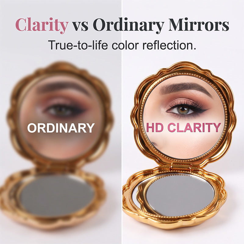 Miroir de maquillage pliable élégant couleur or rose
