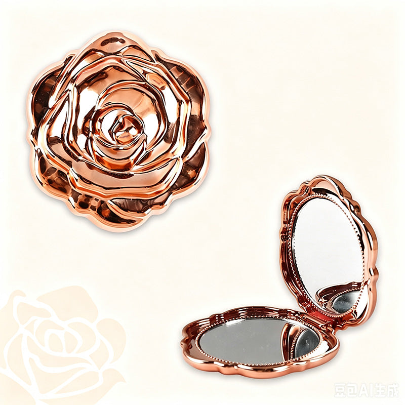 Miroir de maquillage pliable élégant couleur or rose