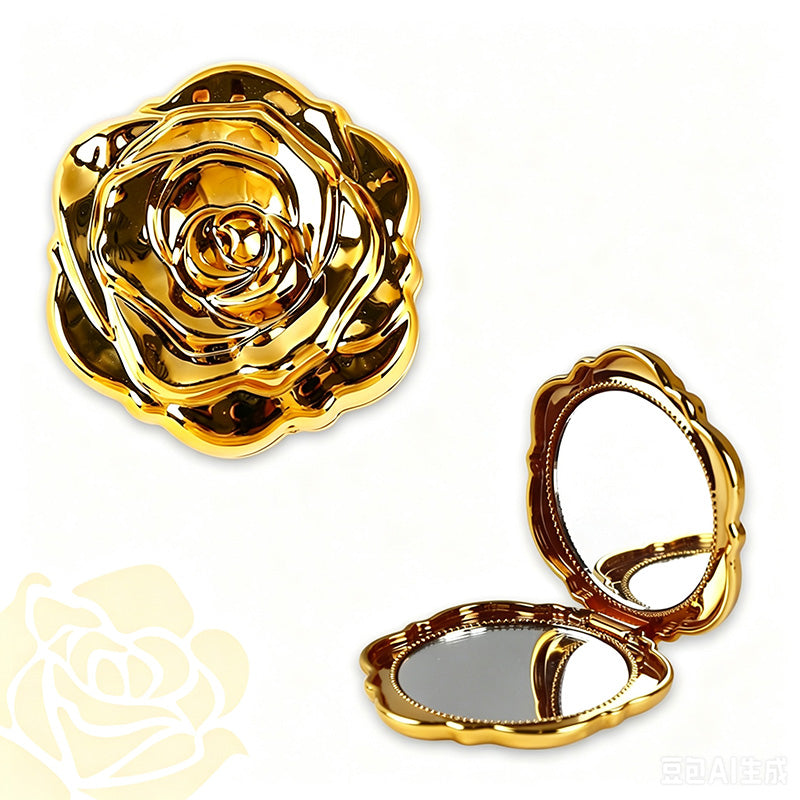 Miroir de maquillage pliable élégant couleur or rose