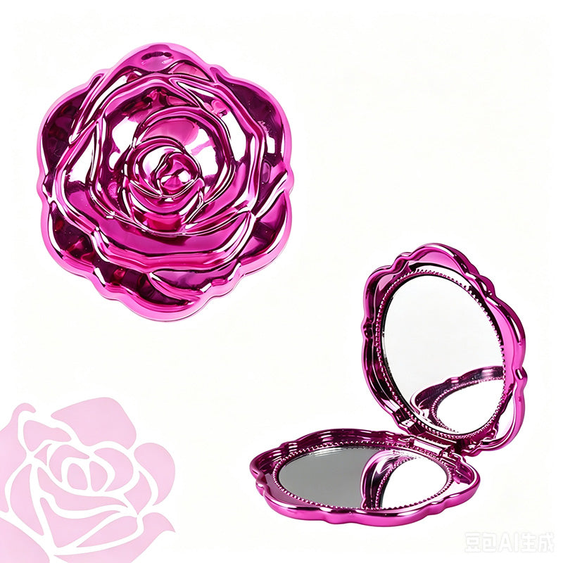 Miroir de maquillage pliable élégant couleur or rose