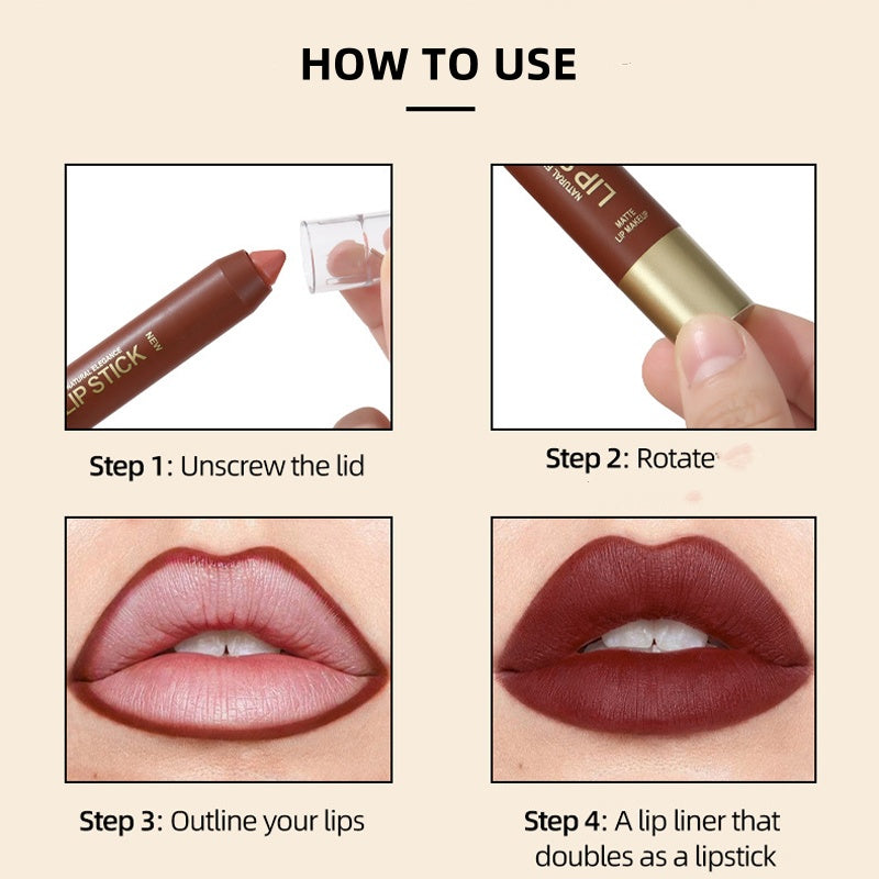 💄 -50% ! Crayon à Lèvres Mat Longue Tenue pour Femme | 2-en-1 Contour & Rouge à Lèvres | Hydratant & Non Desséchant | Pointe Triangulaire de Précision | 6 Couleurs ✨