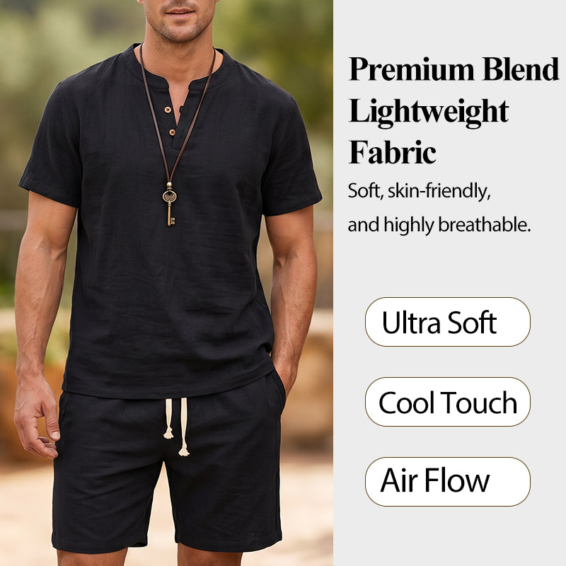 👕 50% DE RÉDUCTION ☀️ Ensemble décontracté été – Haut manches courtes & short assortis – Tissu respirant, coupe légère – parfait pour les journées chaudes ou les loisirs 🩳💨✨