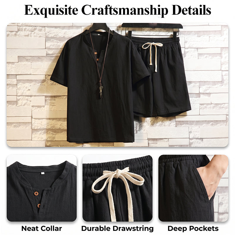 👕 50% DE RÉDUCTION ☀️ Ensemble décontracté été – Haut manches courtes & short assortis – Tissu respirant, coupe légère – parfait pour les journées chaudes ou les loisirs 🩳💨✨