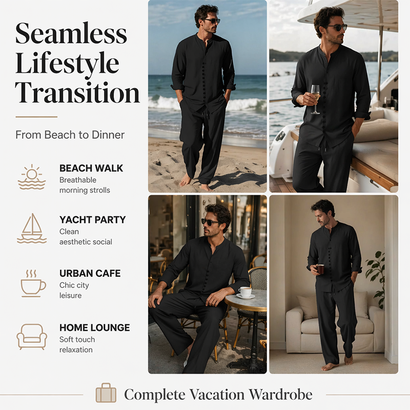 👕🩳 Set chemise et short respirant – Matière légère et infroissable, style minimaliste, parfait pour voyager léger sans sacrifier l’élégance ✈️🌴