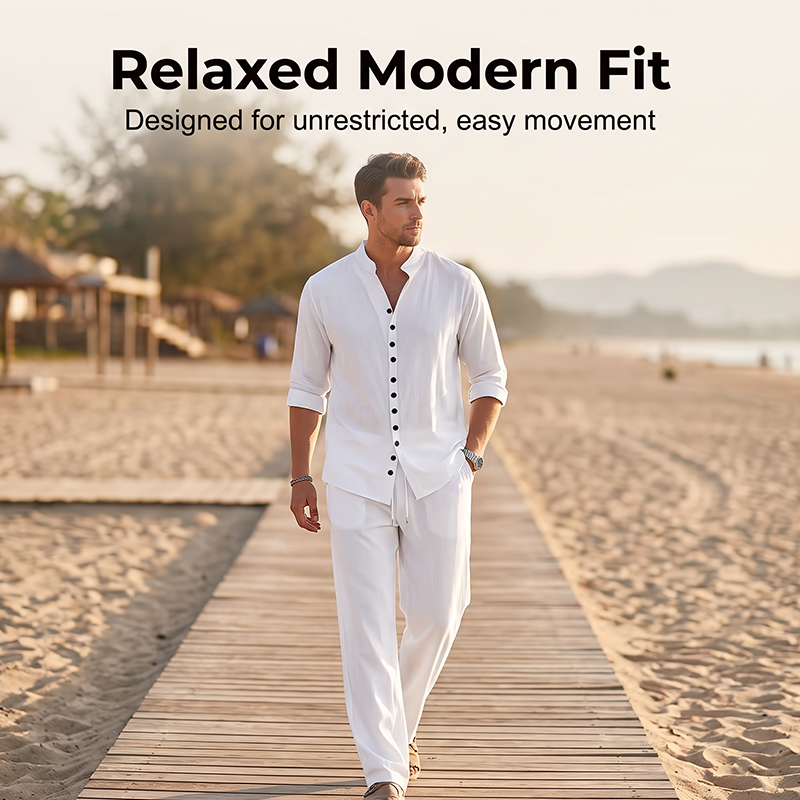 👕🩳 Set chemise et short respirant – Matière légère et infroissable, style minimaliste, parfait pour voyager léger sans sacrifier l’élégance ✈️🌴