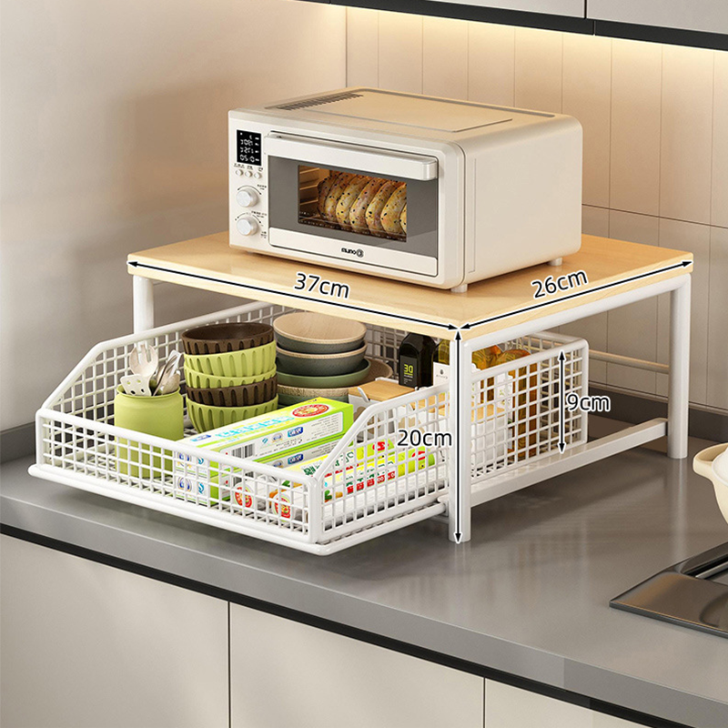 🏠 50% DE RÉDUCTION! 🍳 Support Micro-Ondes 2 niveaux avec tiroir coulissant – Gain de place, étagère surélevée & panier intégré – Idéal pour cuisine, café & dortoir ✨