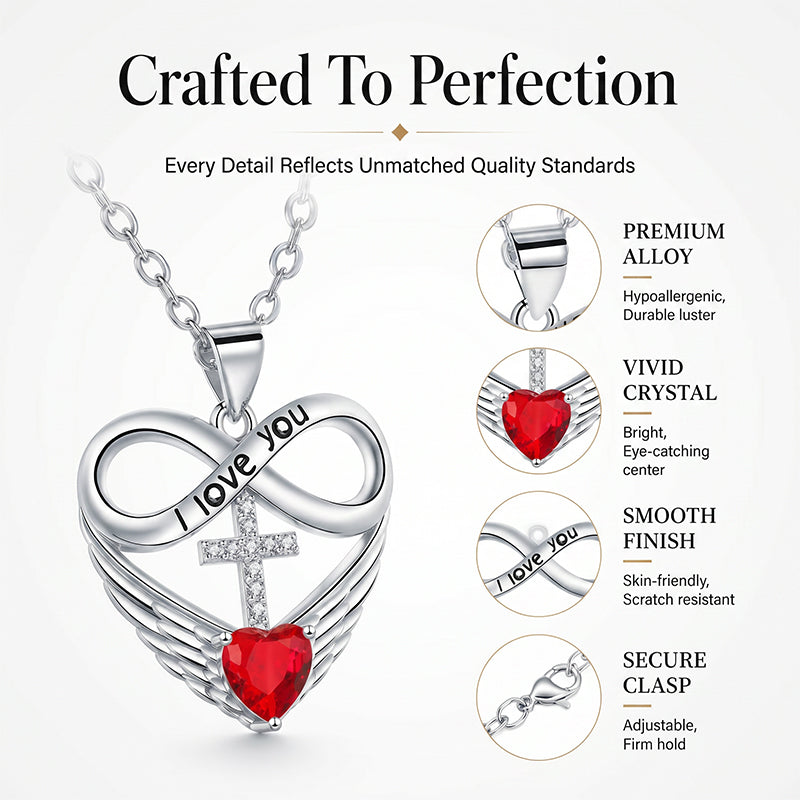 🎁Nouveautés 2026 50% DE RÉDUCTION💥Collier Croix Cœur Infini avec Pendentif Aile – Foi & Amour Éternel ✨