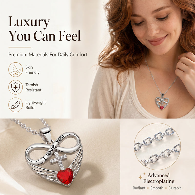 🎁Nouveautés 2026 50% DE RÉDUCTION💥Collier Croix Cœur Infini avec Pendentif Aile – Foi & Amour Éternel ✨