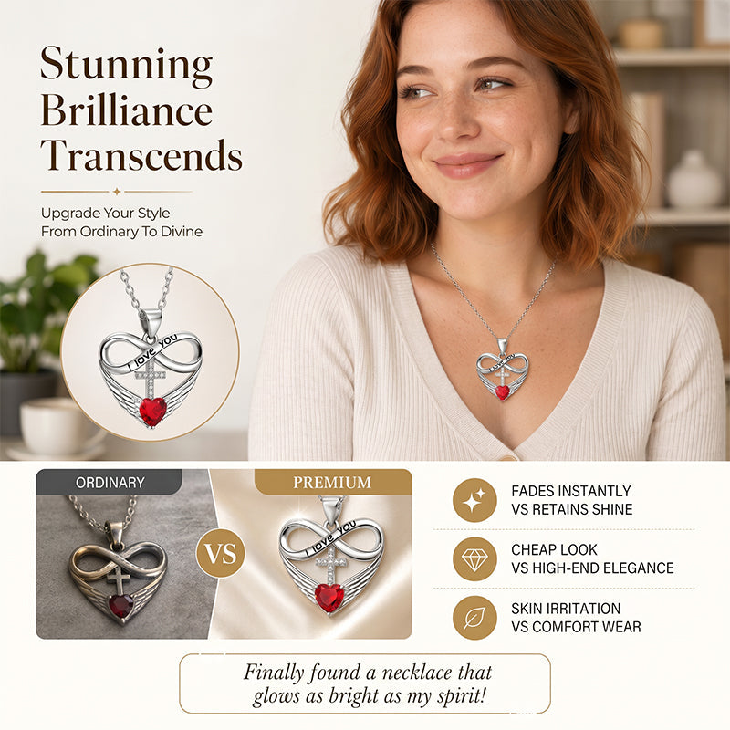 🎁Nouveautés 2026 50% DE RÉDUCTION💥Collier Croix Cœur Infini avec Pendentif Aile – Foi & Amour Éternel ✨