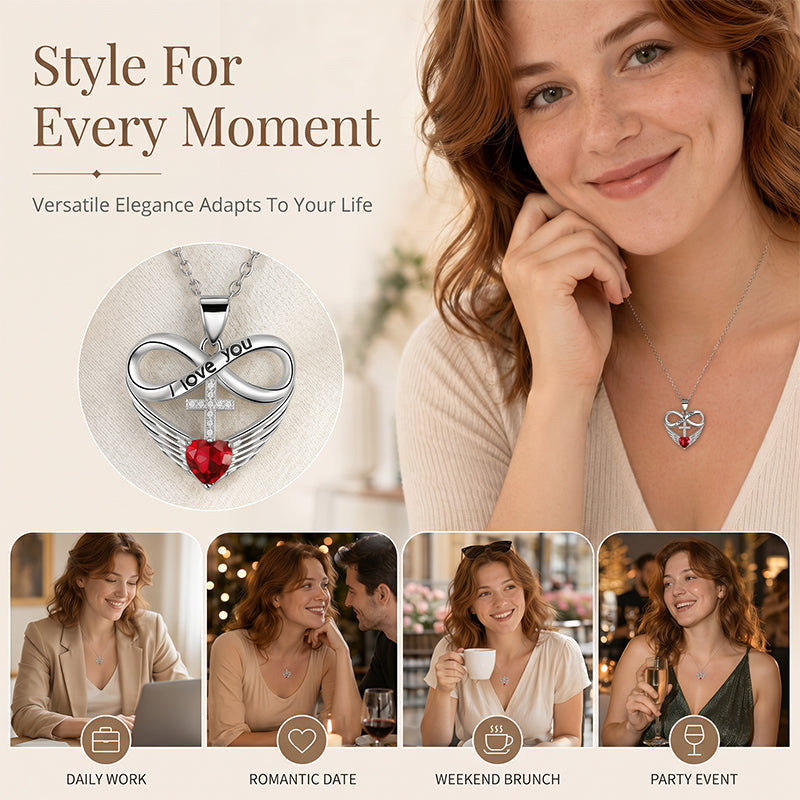 🎁Nouveautés 2026 50% DE RÉDUCTION💥Collier Croix Cœur Infini avec Pendentif Aile – Foi & Amour Éternel ✨