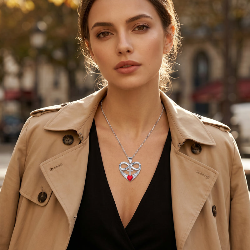 🎁Nouveautés 2026 50% DE RÉDUCTION💥Collier Croix Cœur Infini avec Pendentif Aile – Foi & Amour Éternel ✨
