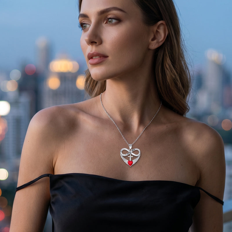 🎁Nouveautés 2026 50% DE RÉDUCTION💥Collier Croix Cœur Infini avec Pendentif Aile – Foi & Amour Éternel ✨