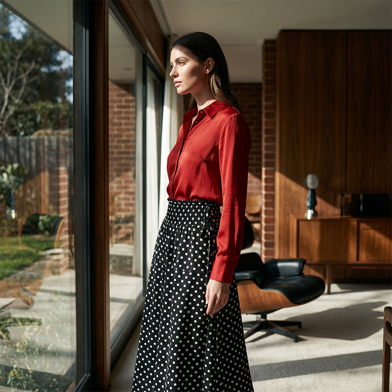 ✨ -50% | Jupe midi à pois pour femme – Légère, confortable et élégante