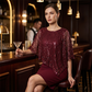 🌙🌸 OFFRE LIMITÉE -50% ! 🦋Robe à paillettes avec cape asymétrique – Détail de cape unique et silhouette épurée, une élégance de soirée sans effort.