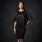 🌙🌸 OFFRE LIMITÉE -50% ! 🦋Robe à paillettes avec cape asymétrique – Détail de cape unique et silhouette épurée, une élégance de soirée sans effort.