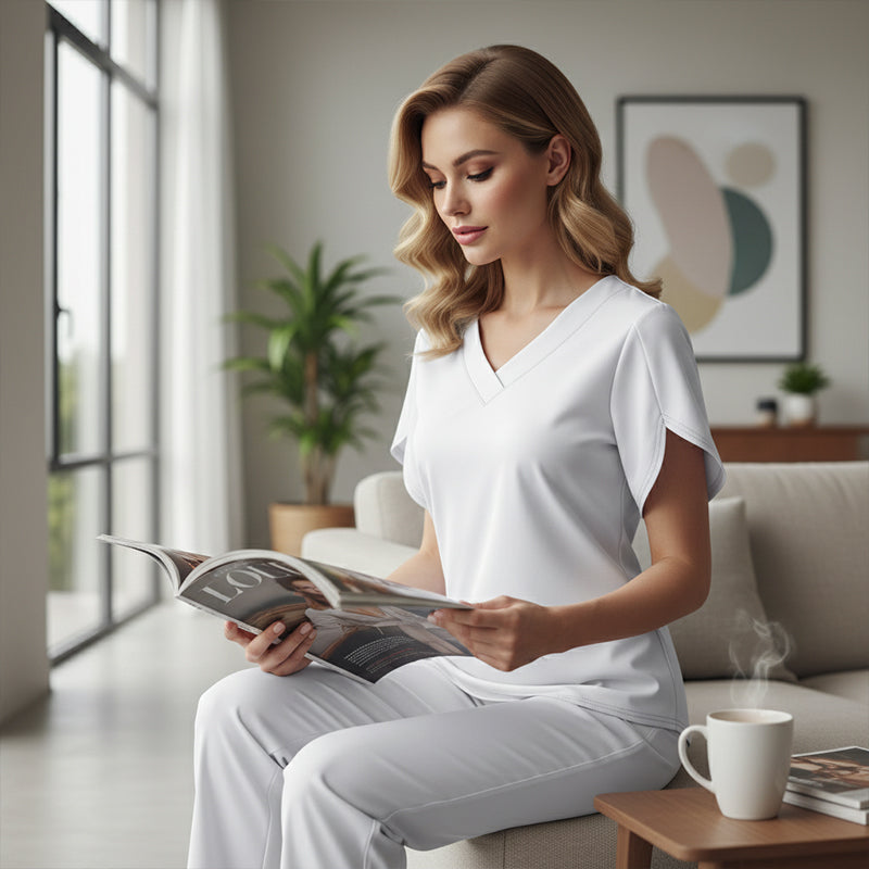 👗 50% DE RÉDUCTION! 🌿 Blouse fluide col V – Manches flutter, silhouette flatteuse & polyvalente – Parfaite du bureau au dîner 🕊️