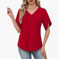 👗 50% DE RÉDUCTION! 🌿 Blouse fluide col V – Manches flutter, silhouette flatteuse & polyvalente – Parfaite du bureau au dîner 🕊️