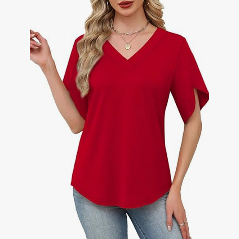 👗 50% DE RÉDUCTION! 🌿 Blouse fluide col V – Manches flutter, silhouette flatteuse & polyvalente – Parfaite du bureau au dîner 🕊️