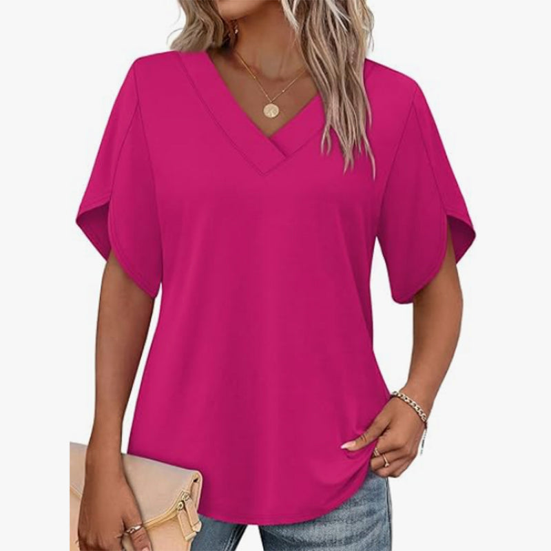 👗 50% DE RÉDUCTION! 🌿 Blouse fluide col V – Manches flutter, silhouette flatteuse & polyvalente – Parfaite du bureau au dîner 🕊️