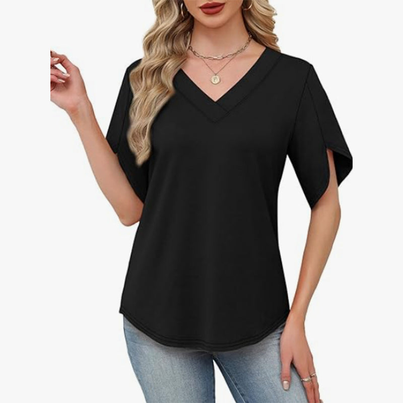 👗 50% DE RÉDUCTION! 🌿 Blouse fluide col V – Manches flutter, silhouette flatteuse & polyvalente – Parfaite du bureau au dîner 🕊️