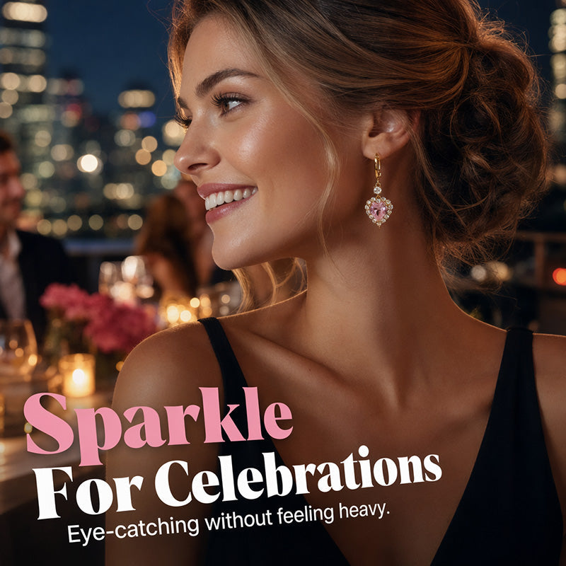 💖 50% DE RÉDUCTION ! ✨ Boucles d’Oreilles Pendantes Cœur – Cuivre & Strass – Design Romantique & Léger for Femme