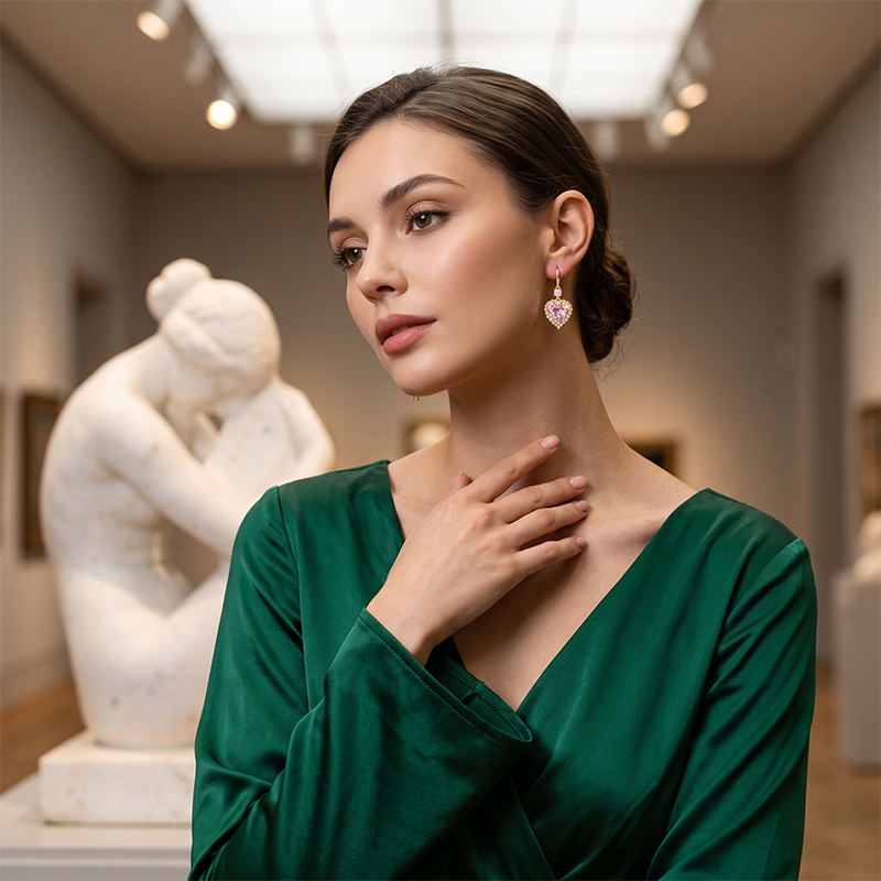 💖 50% DE RÉDUCTION ! ✨ Boucles d’Oreilles Pendantes Cœur – Cuivre & Strass – Design Romantique & Léger for Femme