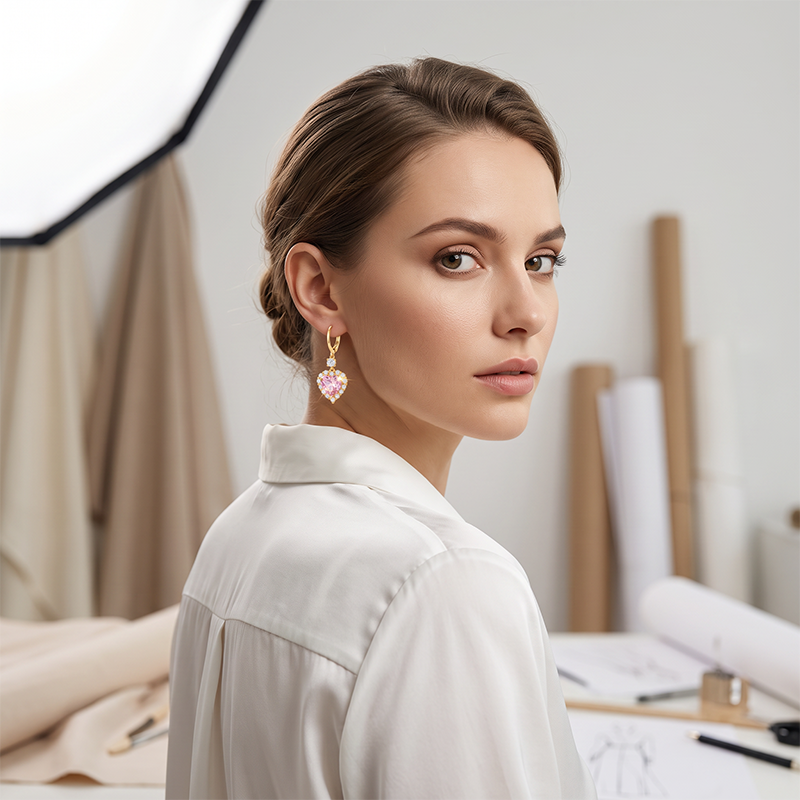 💖 50% DE RÉDUCTION ! ✨ Boucles d’Oreilles Pendantes Cœur – Cuivre & Strass – Design Romantique & Léger for Femme