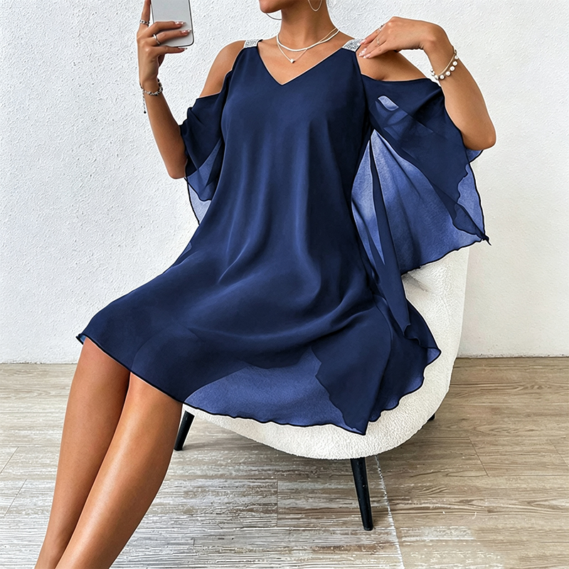 🌿 50 % DE RÉDUCTION MAINTENANT ! 💞Robe fluide à encolure en V et épaules dénudées pour femme