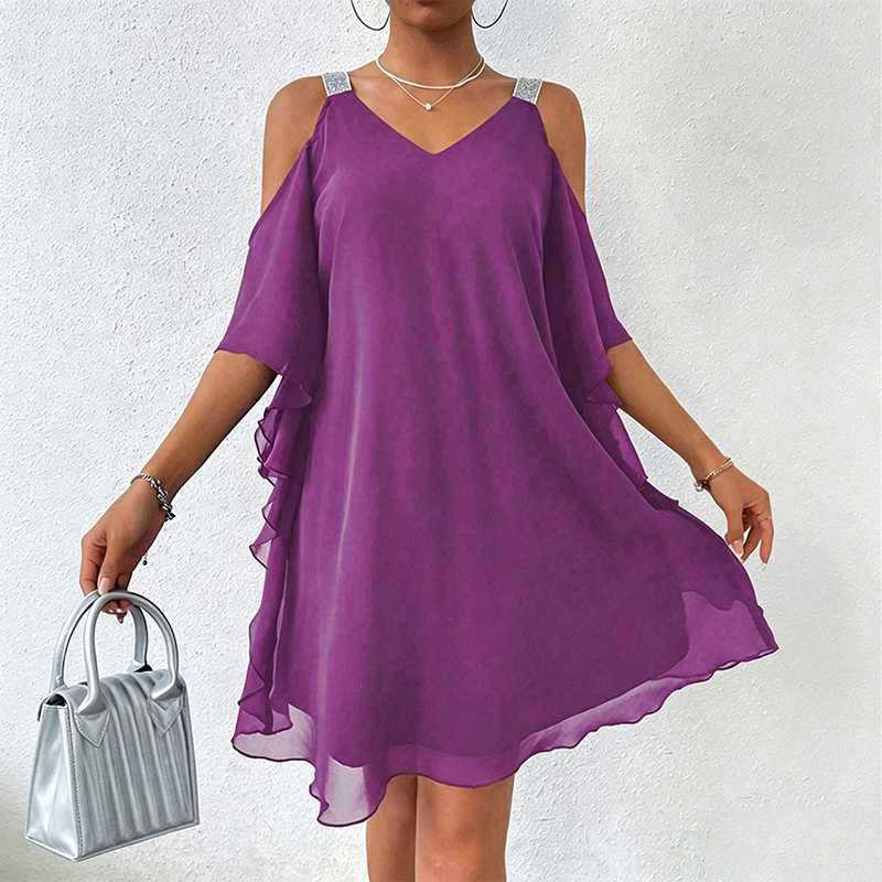 🌿 50 % DE RÉDUCTION MAINTENANT ! 💞Robe fluide à encolure en V et épaules dénudées pour femme