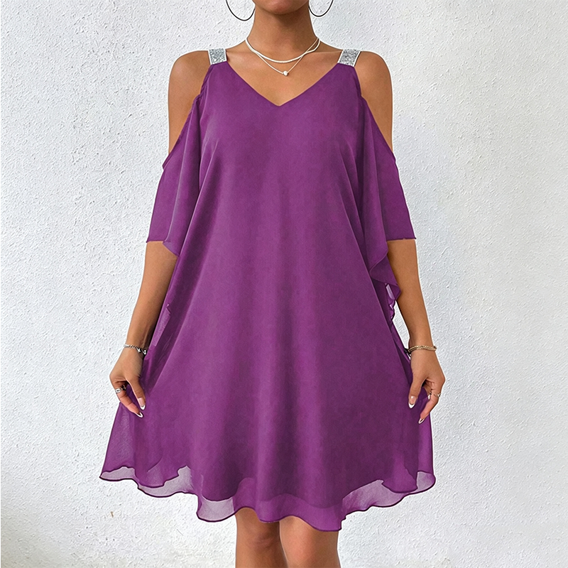 🌿 50 % DE RÉDUCTION MAINTENANT ! 💞Robe fluide à encolure en V et épaules dénudées pour femme