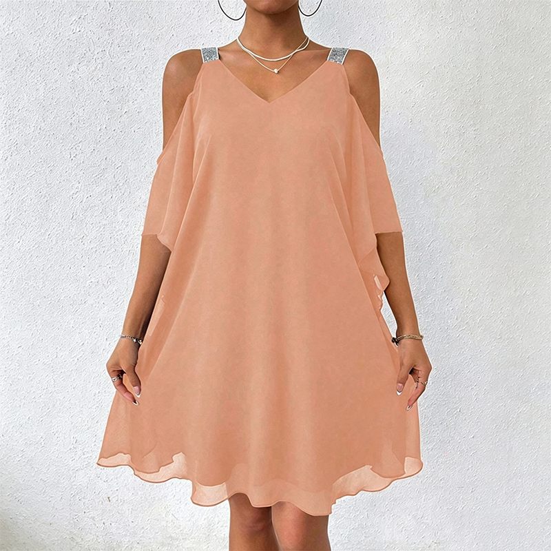 🌿 50 % DE RÉDUCTION MAINTENANT ! 💞Robe fluide à encolure en V et épaules dénudées pour femme