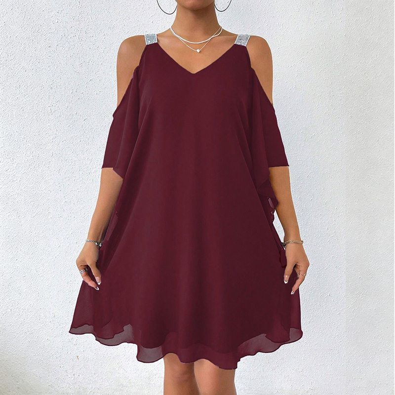 🌿 50 % DE RÉDUCTION MAINTENANT ! 💞Robe fluide à encolure en V et épaules dénudées pour femme