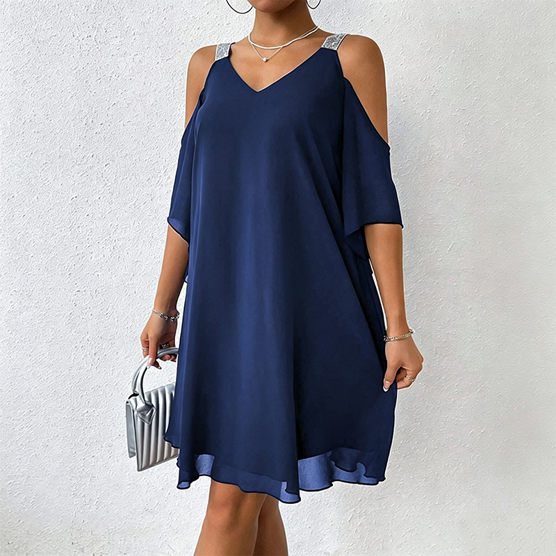 🌿 50 % DE RÉDUCTION MAINTENANT ! 💞Robe fluide à encolure en V et épaules dénudées pour femme