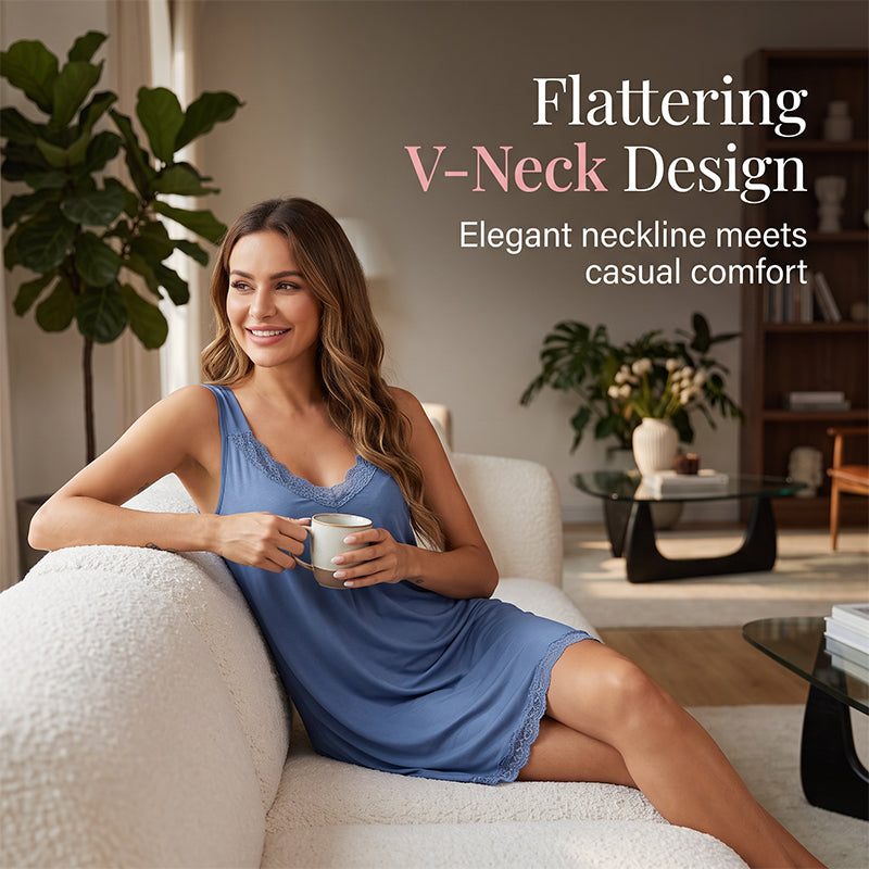 🌙 OFFRE LIMITÉE -50% ! 👗 Chemise de Nuit Femme Dentelle Col V – Tissu Modal Doux, Respirant & Élégant ✨