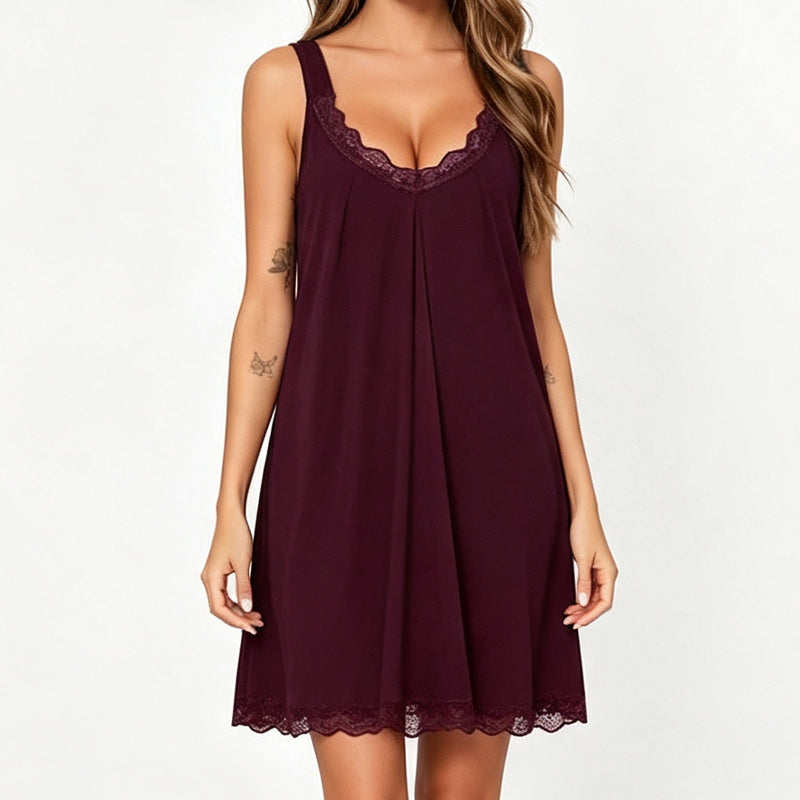 🌙 OFFRE LIMITÉE -50% ! 👗 Chemise de Nuit Femme Dentelle Col V – Tissu Modal Doux, Respirant & Élégant ✨