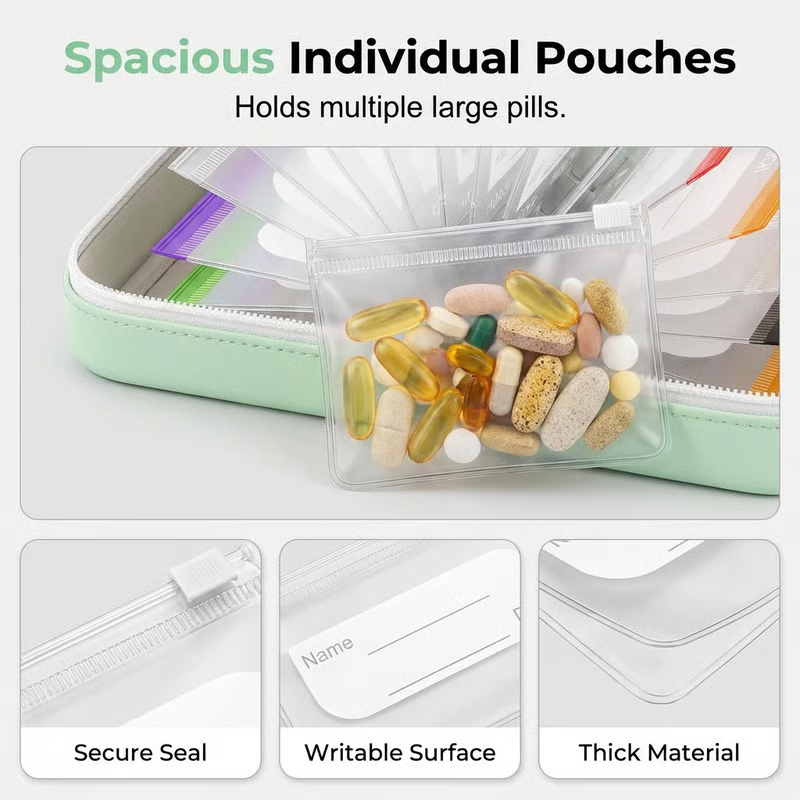 💊🛒 -50% ! 🗂️Organisateur de Médicaments A8 Étanche – 14 Grandes Pochettes Zippées, Code Couleur & Design Discret.