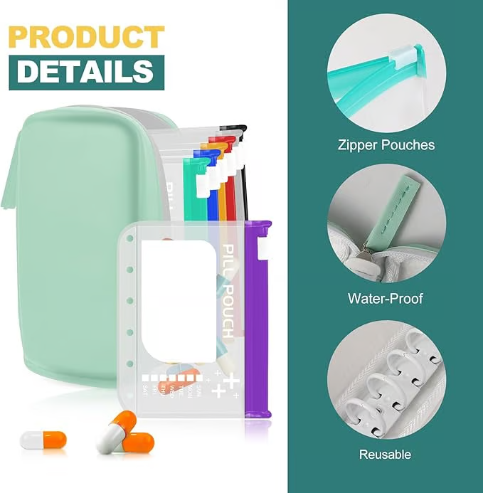 💊🛒 -50% ! 🗂️Organisateur de Médicaments A8 Étanche – 14 Grandes Pochettes Zippées, Code Couleur & Design Discret.