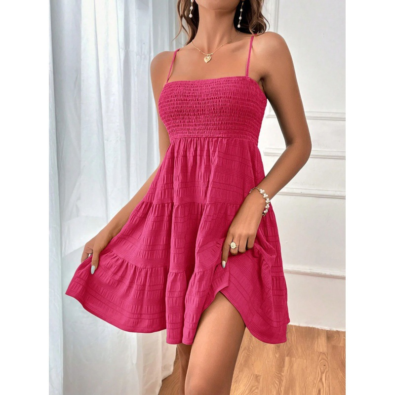 🎁Nouveautés 2026 -50%💥Robe courte femme à volants froncés – bretelles réglables, poitrine extensible et coupe A fluide ✨