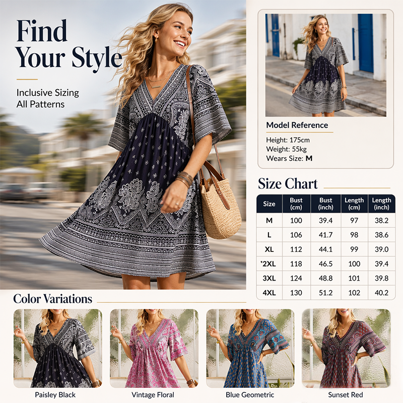 🌿☀️ PROMO LIMITÉE -50% ! 🌸Robe Femme Fleurie Col V – Imprimés éclatants & manches légères – Parfaite pour les balades ensoleillées au jardin.