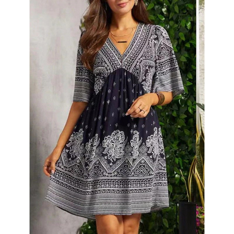 🌿☀️ PROMO LIMITÉE -50% ! 🌸Robe Femme Fleurie Col V – Imprimés éclatants & manches légères – Parfaite pour les balades ensoleillées au jardin.