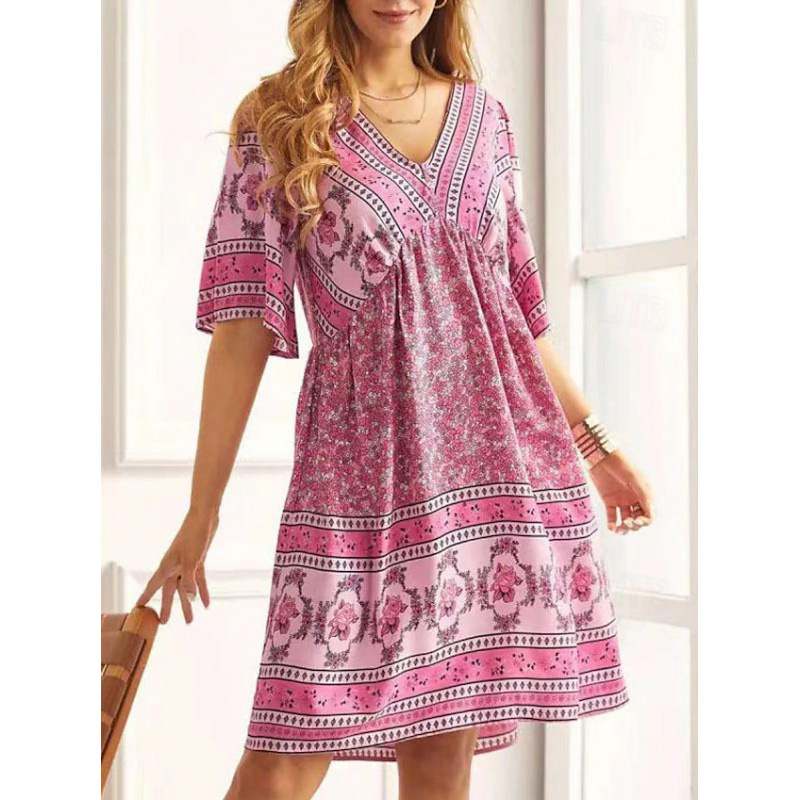 🌿☀️ PROMO LIMITÉE -50% ! 🌸Robe Femme Fleurie Col V – Imprimés éclatants & manches légères – Parfaite pour les balades ensoleillées au jardin.