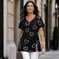 💖👚 -50% | T-Shirt Femme Grande Taille à Imprimé Cœur – Manches Courtes, Détails Découpés & Liens, Coupe Ample et Décontractée
