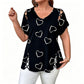 💖👚 -50% | T-Shirt Femme Grande Taille à Imprimé Cœur – Manches Courtes, Détails Découpés & Liens, Coupe Ample et Décontractée