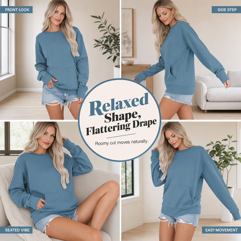 📢📢50% DE RÉDUCTION !! ⏰🌸 Sweat à col rond oversize femme – Coupe ample décontractée, matière douce et respirante, l’indispensable d’un look effortless au quotidien ☁️👖