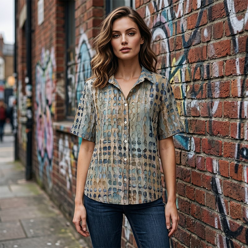 👚-50% MAINTENANT ! 🌸Blouse d'été à col pour femme – Motif abstrait, coupe ample et aérée, légère et respirante, parfaite pour les chaudes journées ✨